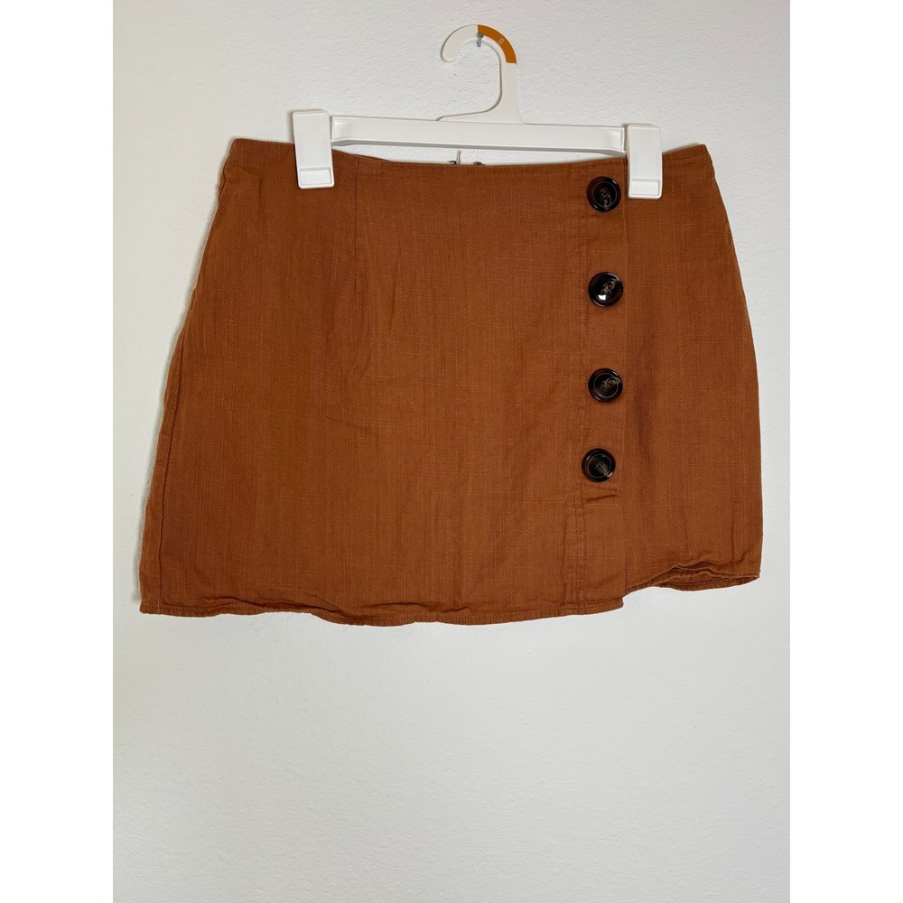 Sadie & Love Rust Brown Button Front Mini Skirt Linen Blend Size Large